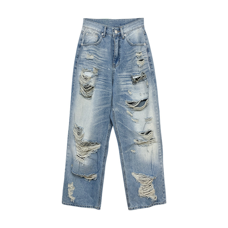 9hour High Street Ripped Jeans Women's 2024 Summer New Ins Loose Wide Leg 90538 Pants