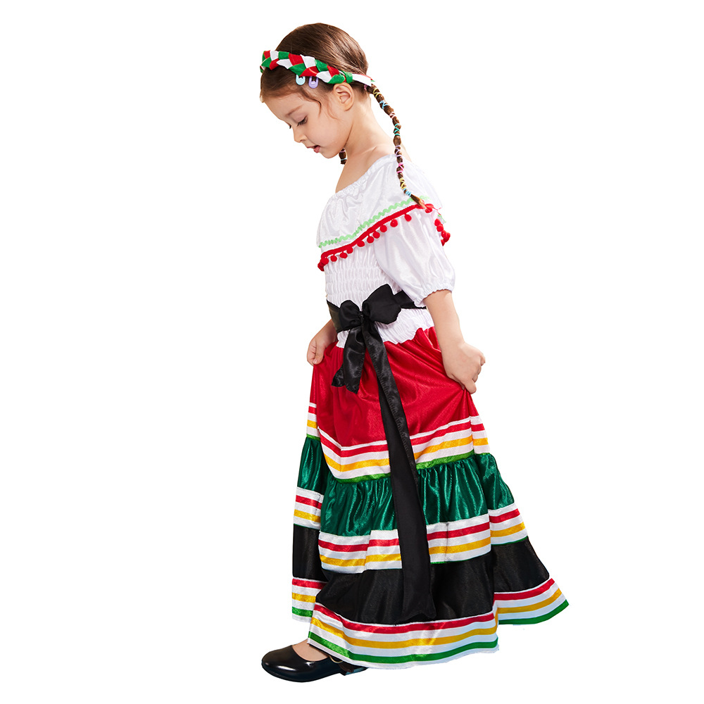 New Campus Activities Dead Day Playing Dress Mexican Ethnic Little Girl Dress Halloween Party Dress
