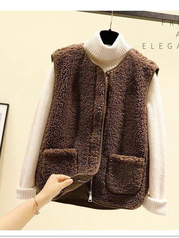 Lamb Wool Vest Women's Coat Short 2023 Autumn and Winter New Fashion Fur One-piece Vest Loose Casual Ware