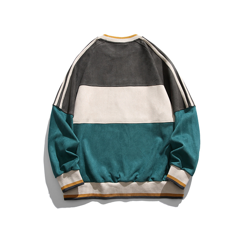 South summer clothes 2023 spring contrast color stitching three-dimensional printed round neck sweater Japanese style trendy neutral pullover top