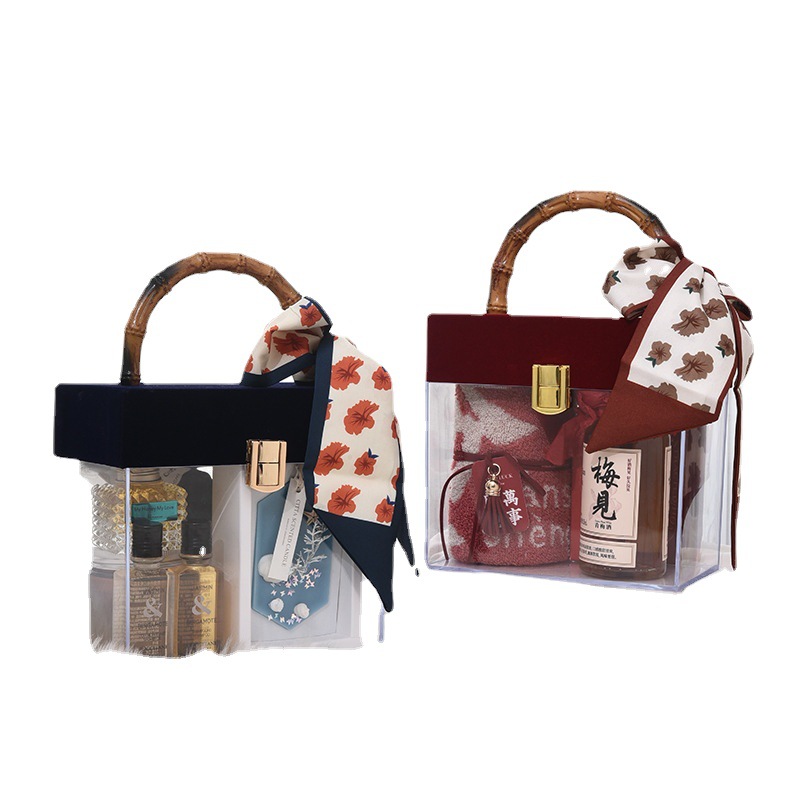 Bamboo Transparent Acrylic Gift Box Set Creative Portable Wedding Candy Box Birthday Gift Packaging Box