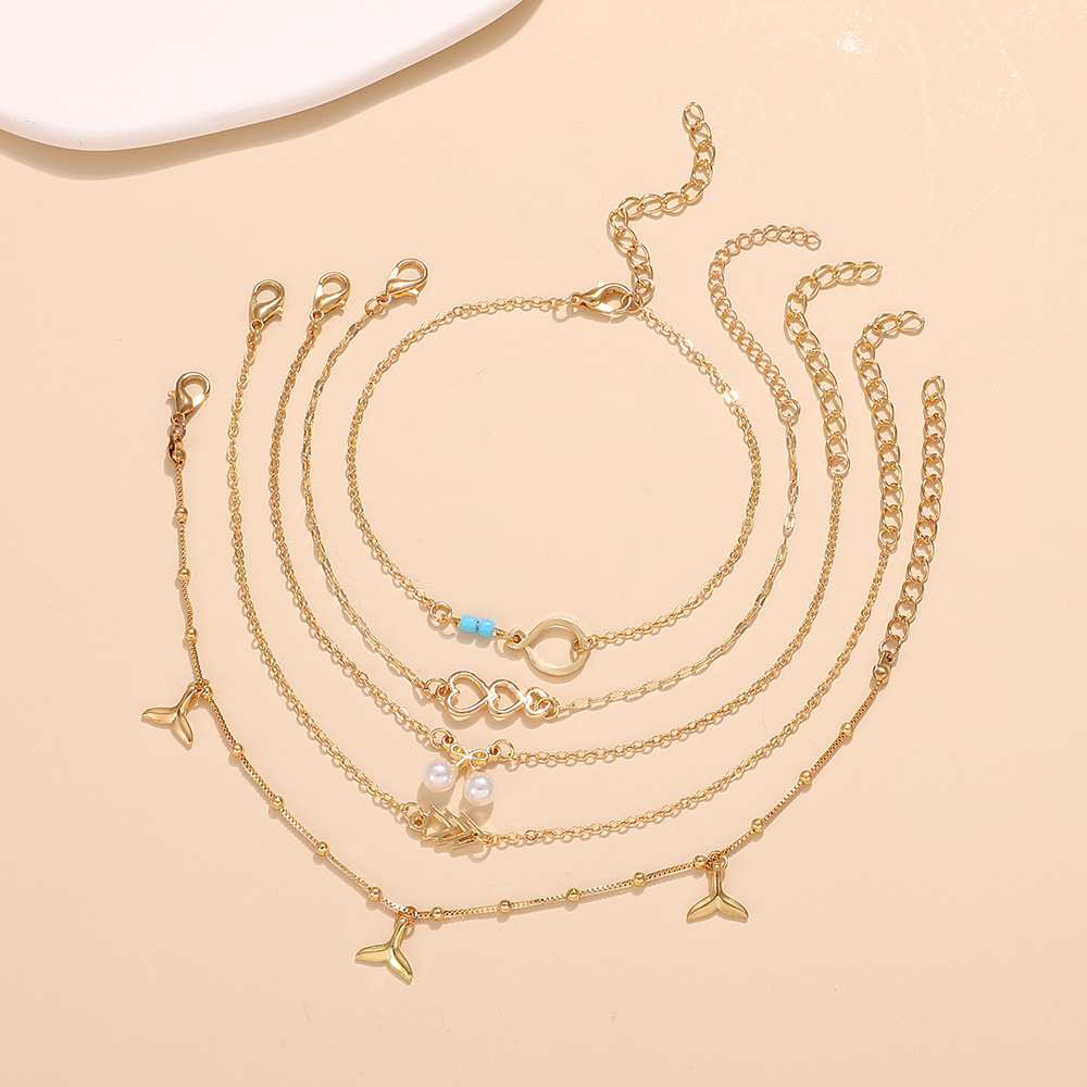 European and American ins new anklet women's fashion Bohemian simple metal dolphin love foot accessories beach foot accessories