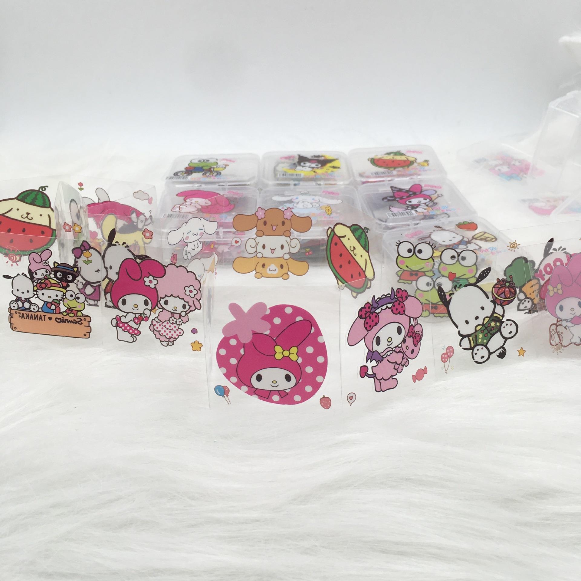 Sanrio Transparent Bean Sticker Melody Kuromi Pudding Dog Yugui Dog diy Hand Account Decorative Sticker Boxed