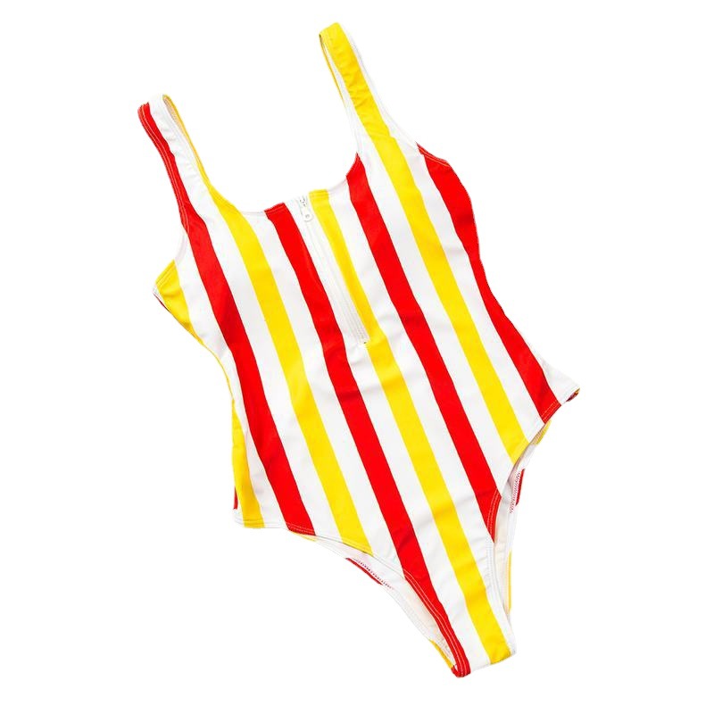 2022 new women's foreign trade European and American Amazon AliExpress one-piece triangle swimsuit sexy conservative zipper solid color