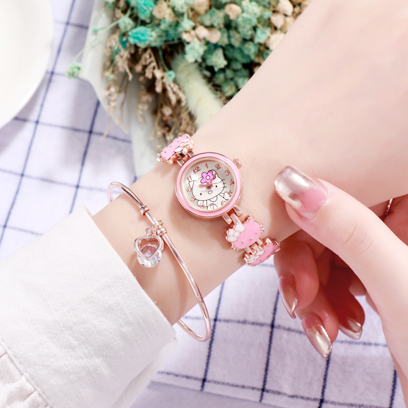 New KT cat watch women's fashion cute children's bracelet steel belt watch women's student electronic quartz watch