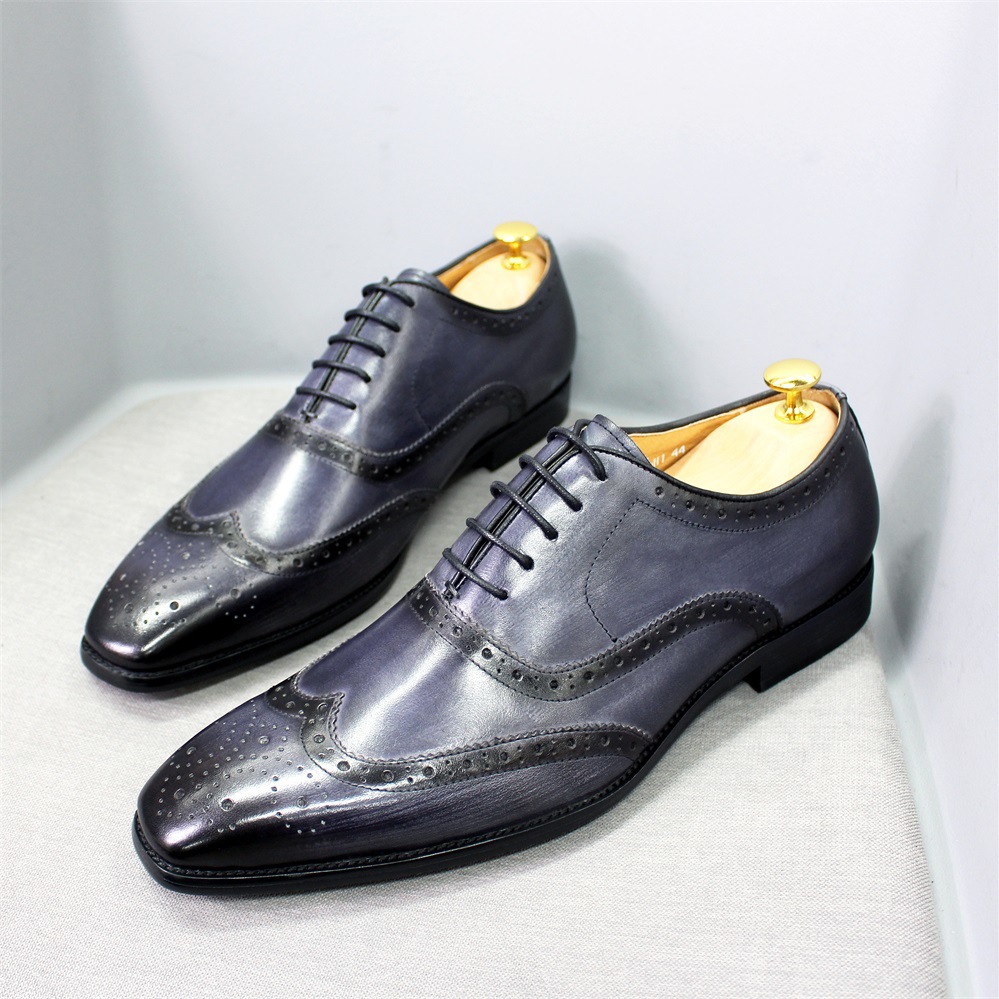British Style Brock Leather Men's Shoes Handmade Men's Oxford Shoes Business Casual Leather Shoes Men's Tiktok Explosions