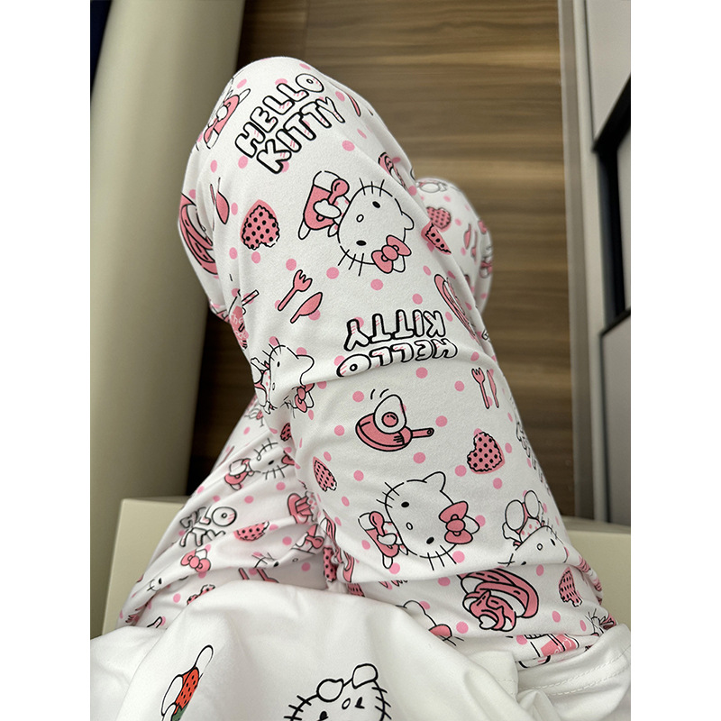 Hello Kitty Walking Pants Women's Summer Thin Wide Leg Pants Casual Home Pants Pajama Pants Women's Pants Anti-mosquito Air Conditioning Pants