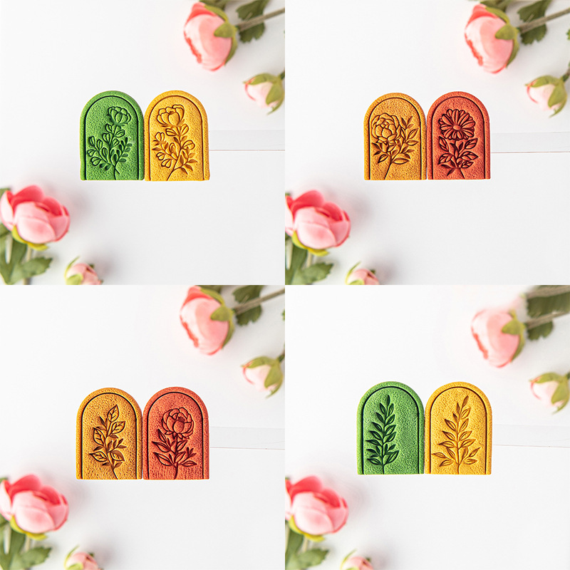 New Rose Carnation Soft Pottery Earrings Mold Retro Leaf Jewelry Clay Shape Press Mold Hand Tools