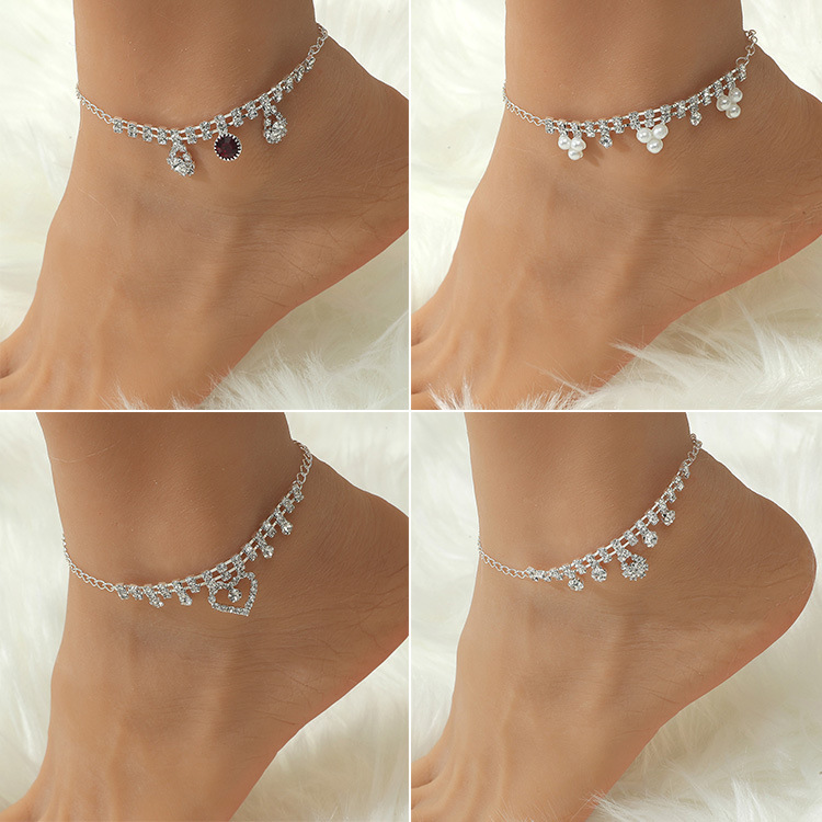 Europe and the United States cross-border diamond chain anklet summer hot Bohemian Pearl Love Beach footwear women Wholesale