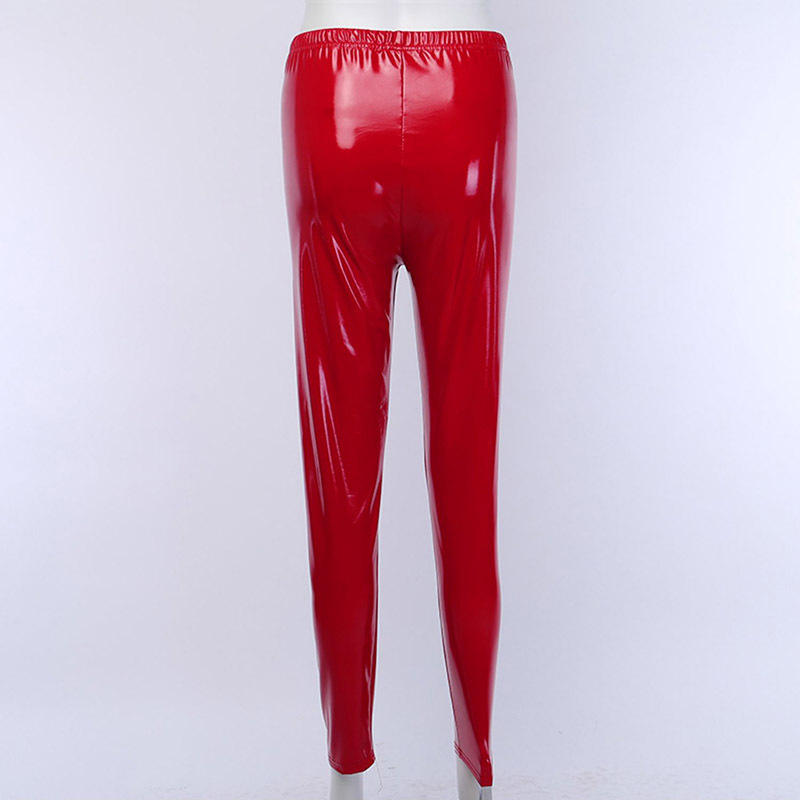 European and American popular bright bright mirror imitation leather thin tight elastic patent leather PU reflective mirror cropped sexy leather pants