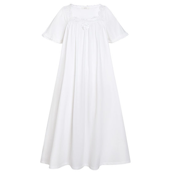 Short-Sleeved Nightgown Women's Summer Cotton Palace Style Elegant Lace Princess Pajamas Loose Large Size Soft Outwear Home Clothes