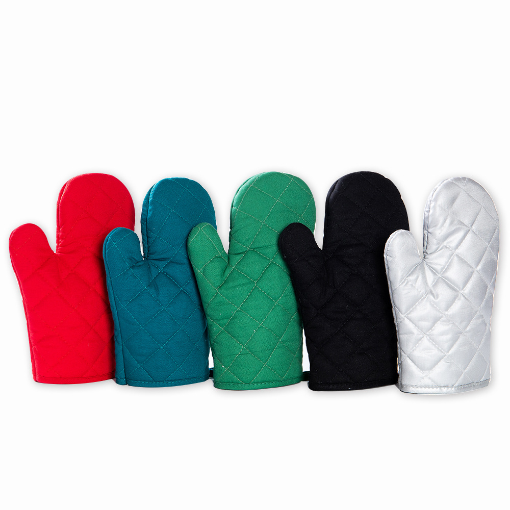Household Solid Color Thickened Oven Gloves Printed LOGO Kitchen Baking High Temperature Microwave Oven Heat Insulation Gloves