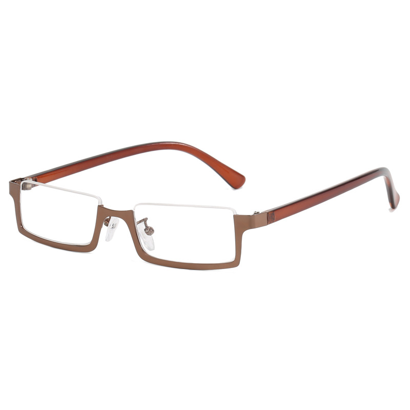 Two-dimensional COS lower half-frame presbyopic glasses HD anti-blue light fashion personality young lady presbyopic glasses gold