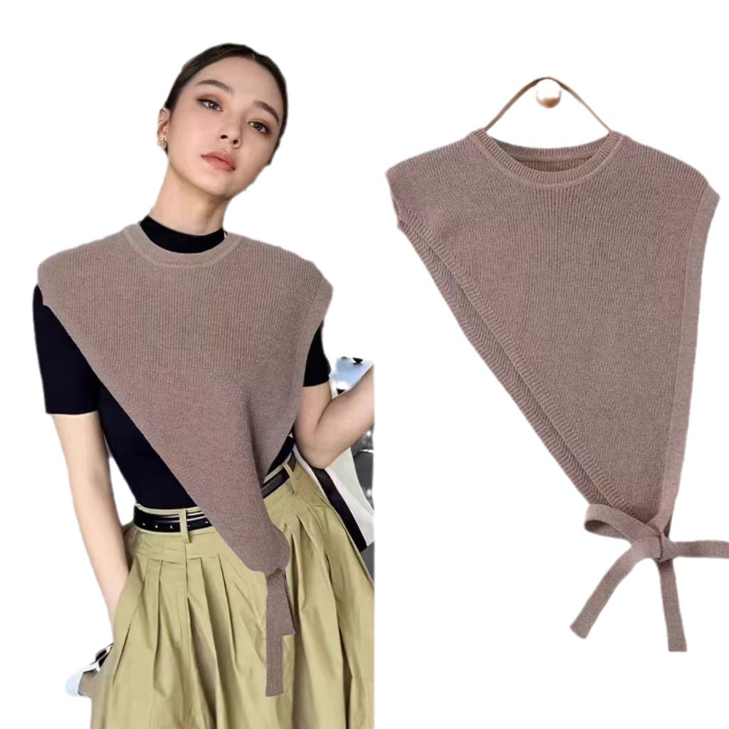 Knitted Shawl Women's 2025 Spring and Autumn New High-end Triangle Beveled Shawl Wearing Small Washer Stacked Vest