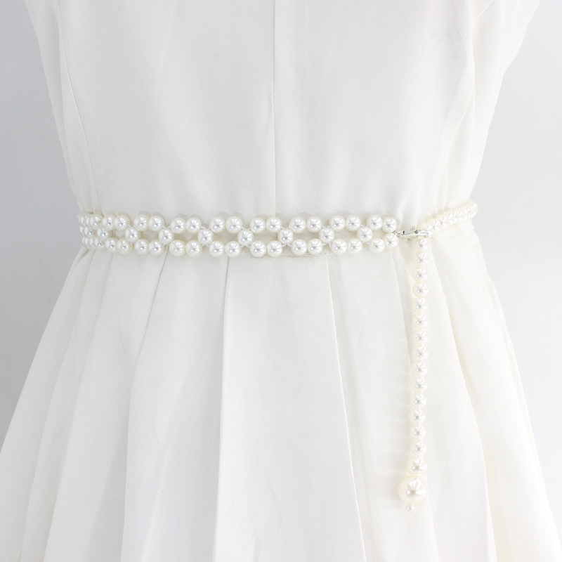 Hook Pearl Belt Women's dress Hanfu Accessories Thin Waist Chain Elegant Elegant Elastic Waist Seal Three