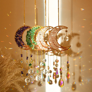 ins style original 10cm moon hand-woven life tree Star Moon wind sun catcher garden pendant
