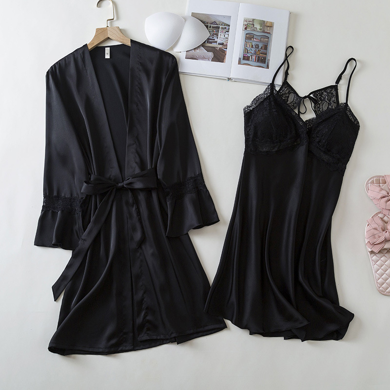 Sexy pajamas women's Thin Ice Silk Pure desire style lace edge beauty back home wear spring and summer new silk strap nightdress