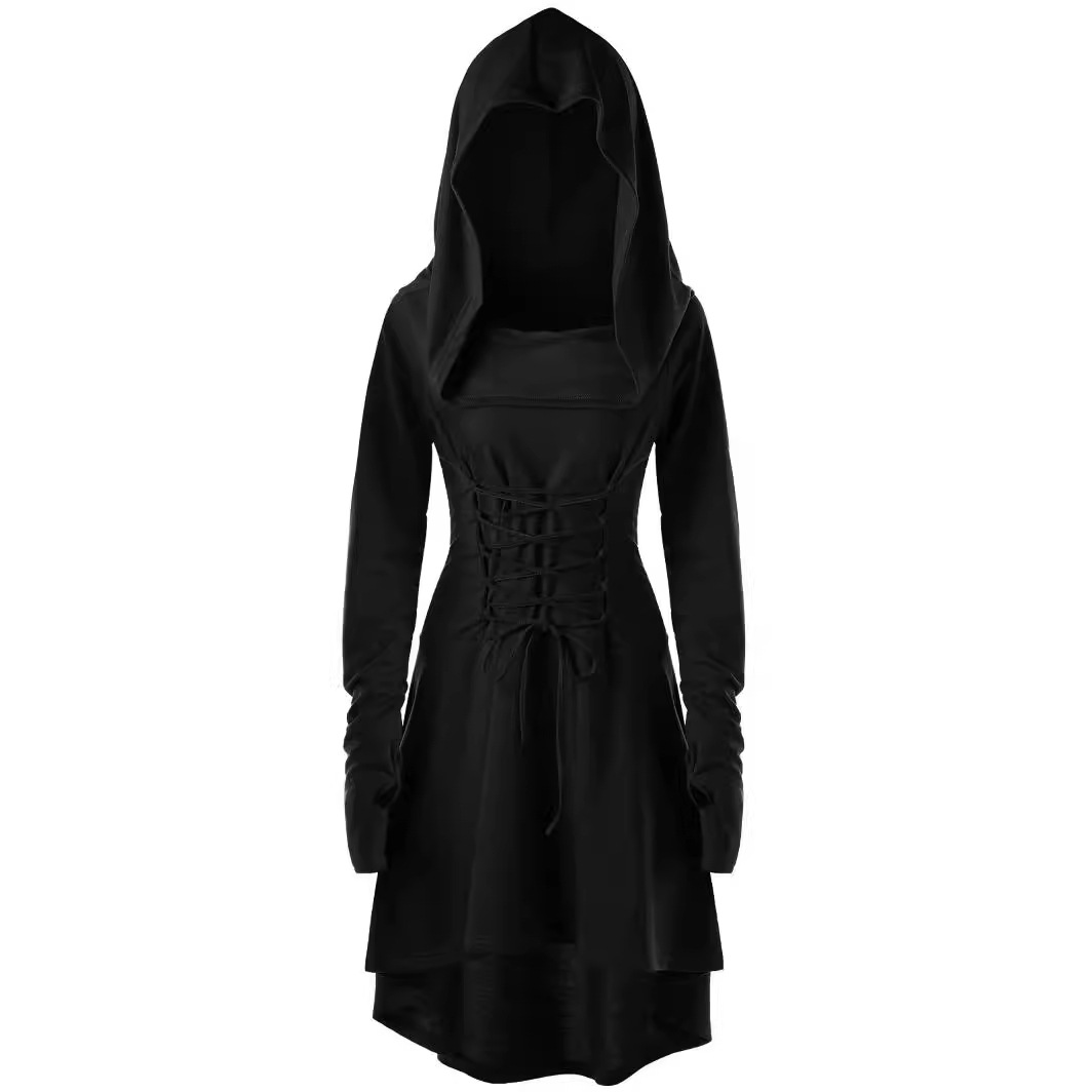 Ebay Amazon European and American Foreign Trade Explosions Women's Solid Color Holiday Performance Dress Long Sleeve Hooded Strap Dress