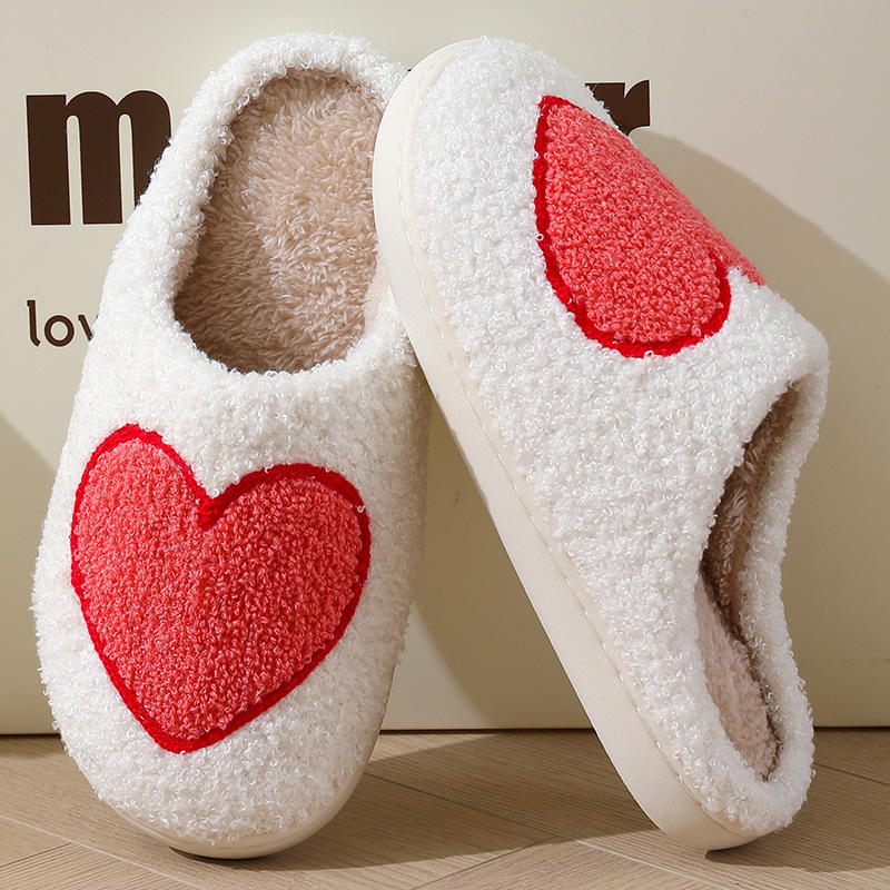 Pantofole di cotone con faccina sorridente, caldo inverno, grande amore, all'ingrosso, per donna, per interni, in peluche, calde, per la casa_voghion.com