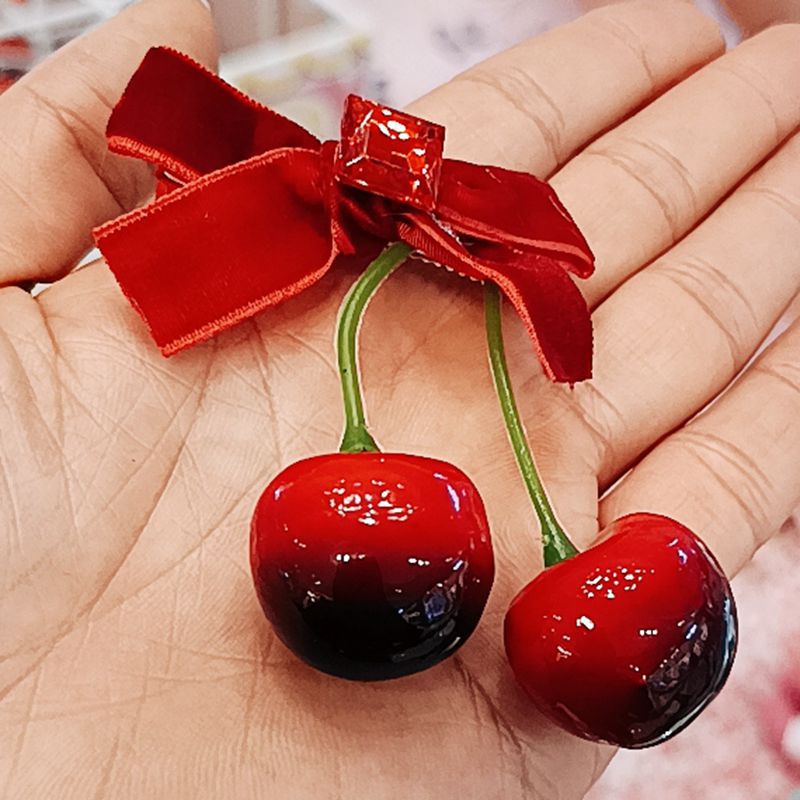 Winter atmosphere red cherry bow velvet hairpin female back half tie hair clip headdress hair accessories