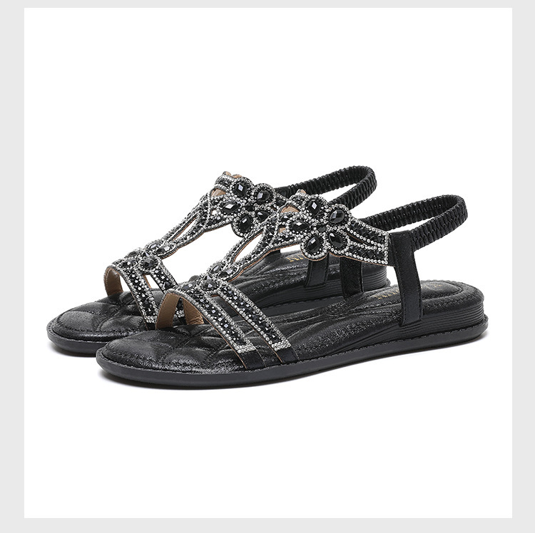 AliExpress 2021 New Hollow Flat Rhinestone Sandals Women Bohemian Style Casual Fashion Holiday Sandals