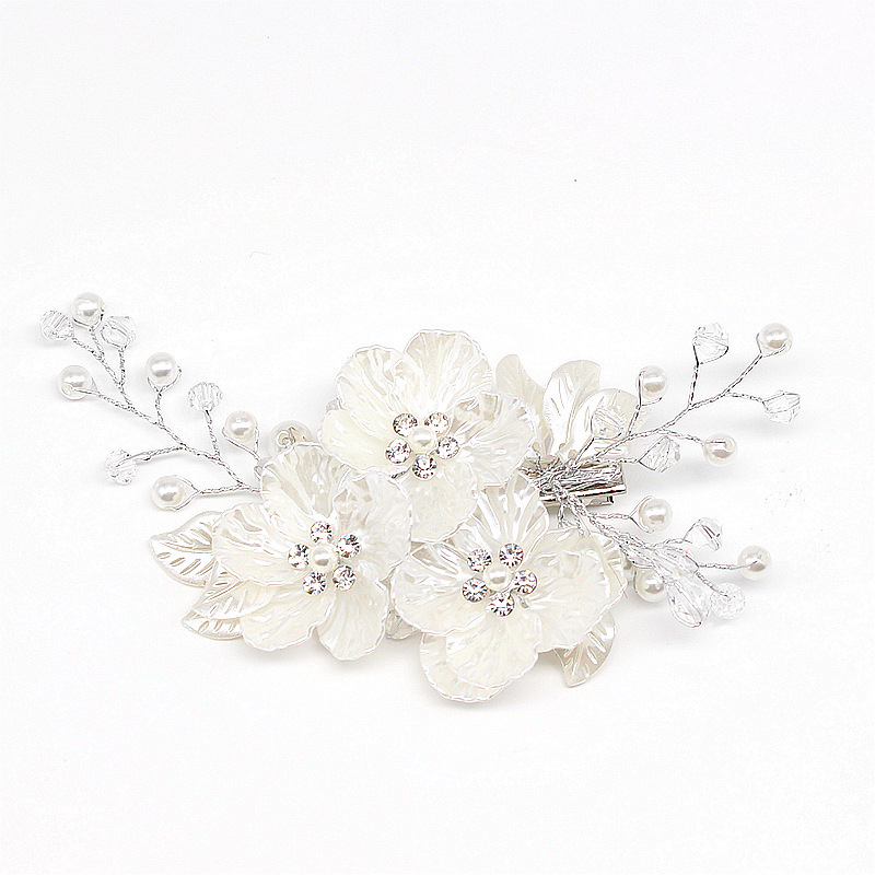 Bridal Wedding Headwear White Shell Pattern Pearl Flower Hair Clip AliExpress Cross-border Hot Hair Accessories