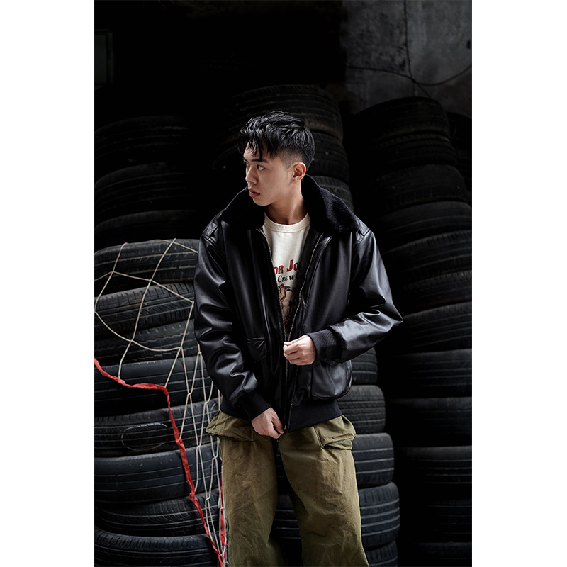 Norman Long American Military Uniform Vietnam War Air Force Winter A2 Retro Aviator Jacket Men's Fur Collar Leather Coat Cotton Coat Fashion