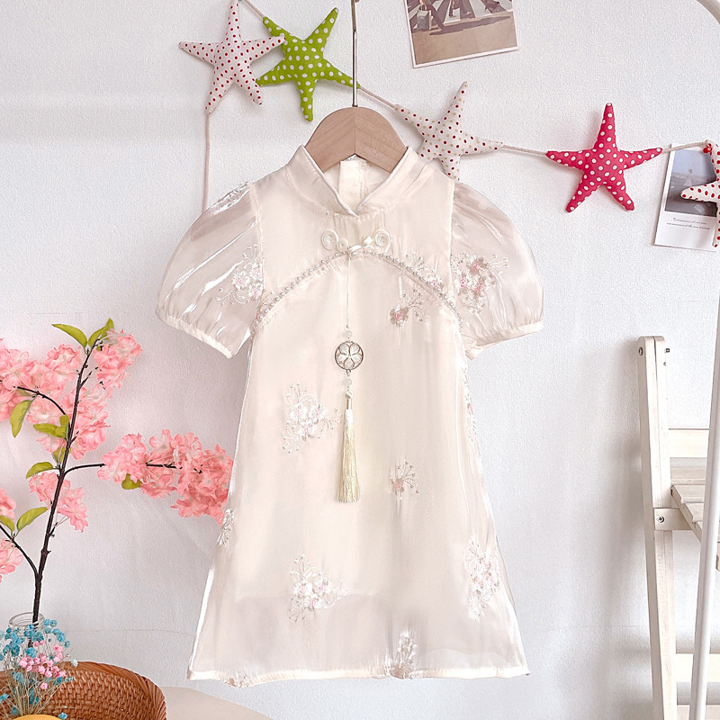 Girls Dress Summer  New Children's Style Internet Celebrity Hanfu Cheongsam Skirt Girls Summer Retro Skirt