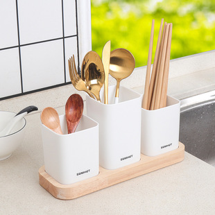 Household Oak Base Tableware Storage Box Set Kitchen Drain-type Divided Chopsticks Spoon Box Split Storage Box