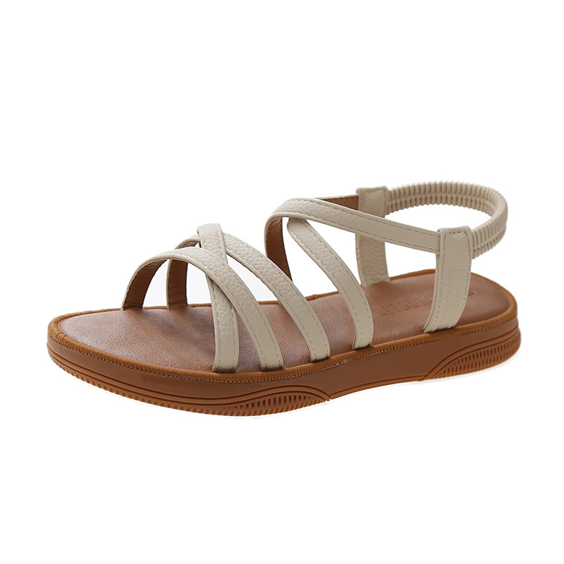 2024 Summer new Korean style flat sandals women's elastic band slip-on cross soft bottom student casual sandals wholesale