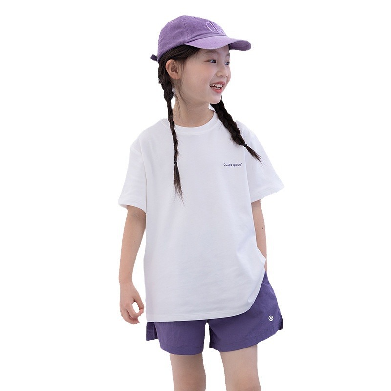 Children's Cool Sense Letter Short-sleeved 2024 Summer Girl's Lightweight Quick-drying Casual T-shirt Large Children's Crewneck Top