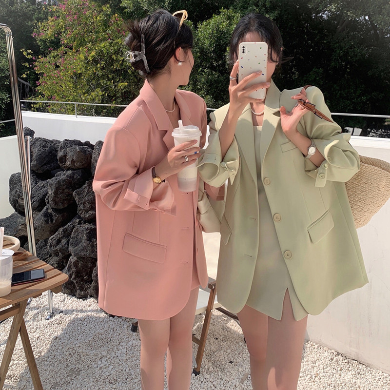 South Korea Autumn New sweet temperament suit loose coat + inner strap dress short skirt fashion suit