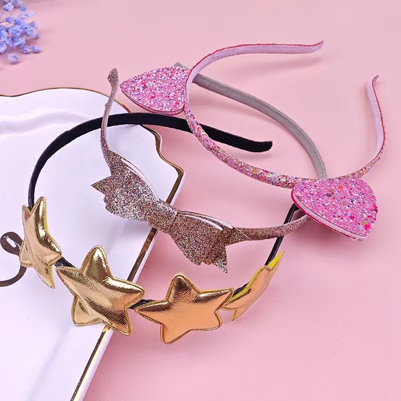 20908 three-dimensional animation cat ear hairband glitter sequins Glitter hairpin five-pointed star bow hair accessories