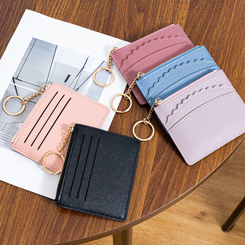 2023 New Women's Card Holder with Multiple Slots, Easy to Carry, Plain Color with Lace, Korean Style, Fresh and Cute, Student, Bus, Bank, Minimalist Wallet
