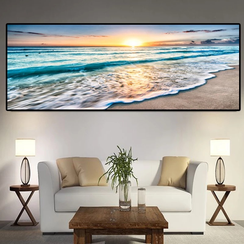 Single Natural Golden Beach Sunset Home Hotel Hotel Hotel Simple Decorative Painting Background Wall Bedside Hanging Painting