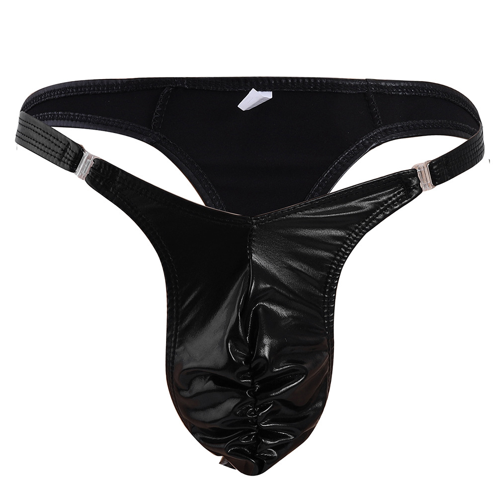 Bright Color Leather-Like Low-Waist Men's T-Bar Pants for Import and Export, imitation leather sexy T-pants for men, with unbuttoned novelty performance underwear for men