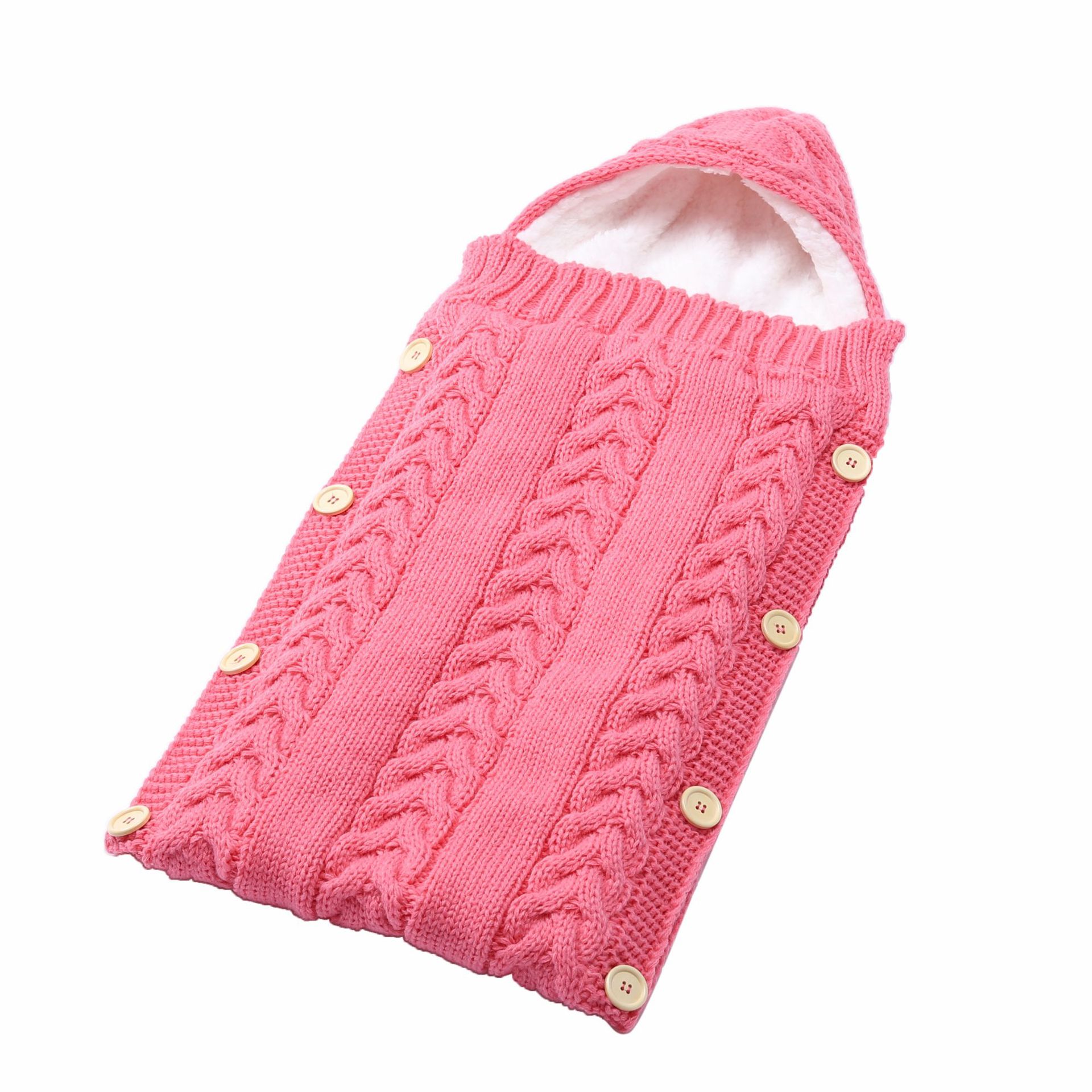 European and American Knitted Baby Sleeping Bag Hooded Button Autumn and Winter Thickened Cart Sleeping Bag Cute Props