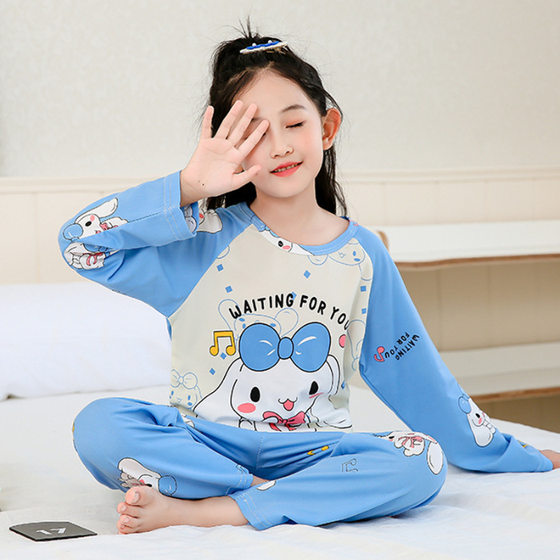 2024 girls' spring and autumn children's pajamas long-sleeved boys and girls cartoon coolomi children's medium and large children's air conditioning suit