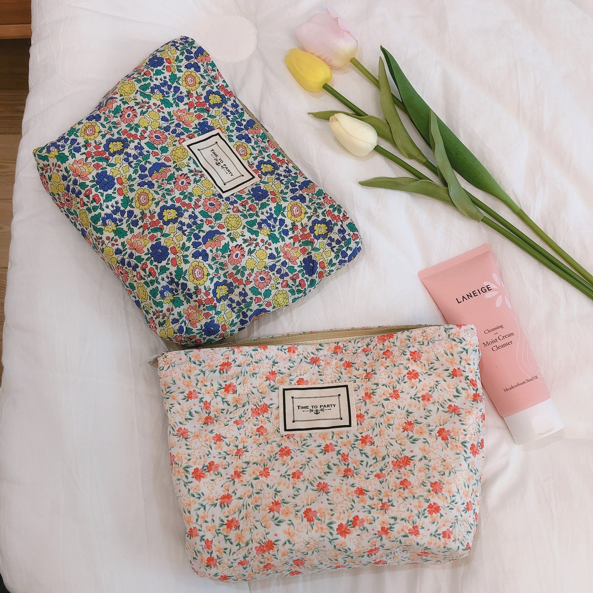 Summer New Cotton Bag Hand Bag Cosmetic Bag Fabric Storage Bag Mori Sweet Fresh Oil Painting Lightweight and Convenient