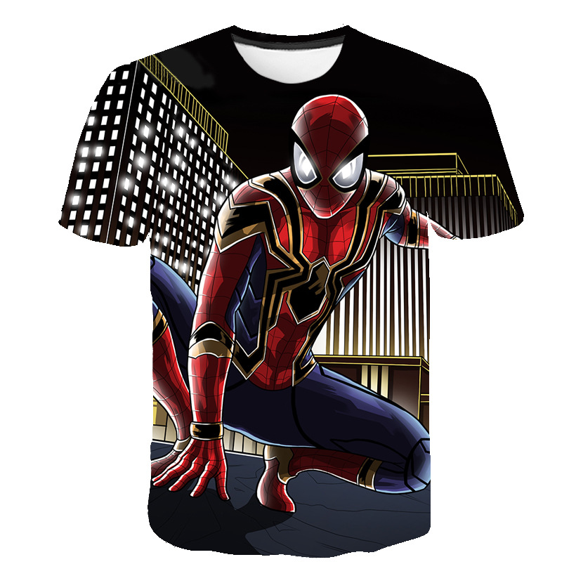 2024 New Summer Kids 3D Card T-Shirt Marvel Printed Spiderman Boys' and Girls' Top T-Shirt Cartoon Children's Clothing