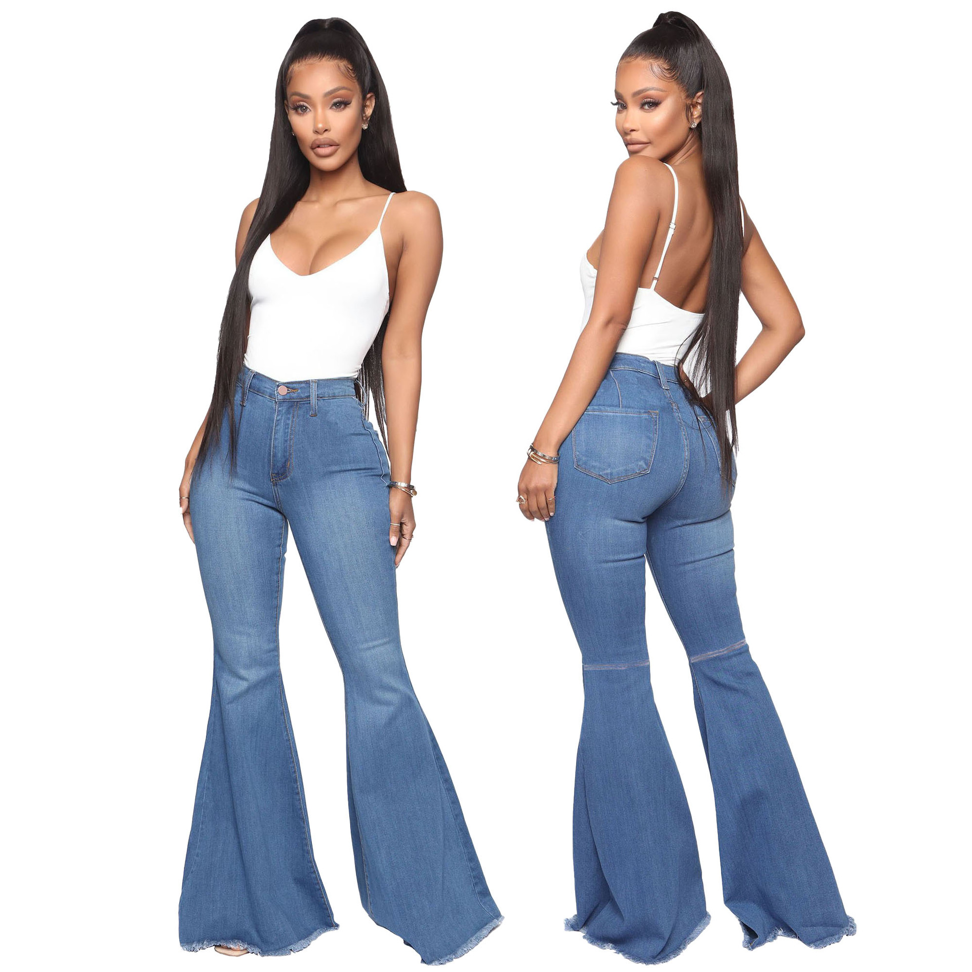 Cross-border HSF2599 Amazon Hot Selling European and American Fashion High Waist All-match Slim-fit Stretch Denim Flared Pants