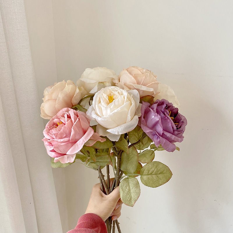 Artificial Flower Retro Coke Edge Rose Single Fake Flower Home Decoration Photo Props Vase Ornaments Artificial Plastic Flower