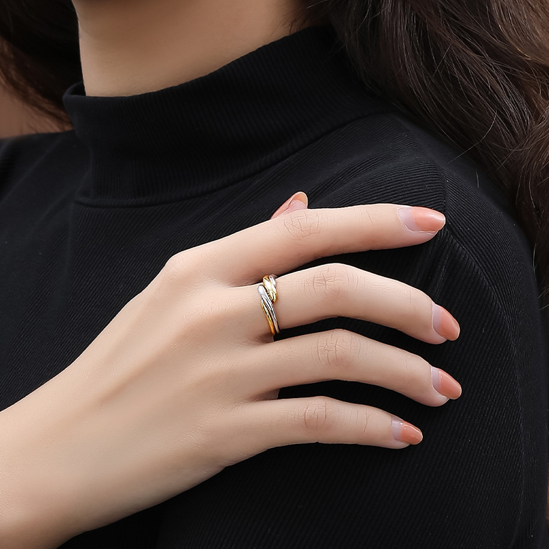 European and American S925 Silver Ring Women's Irregular Water Ripple Opening Combination Opening Ring Instagram Simple Style Jewelry