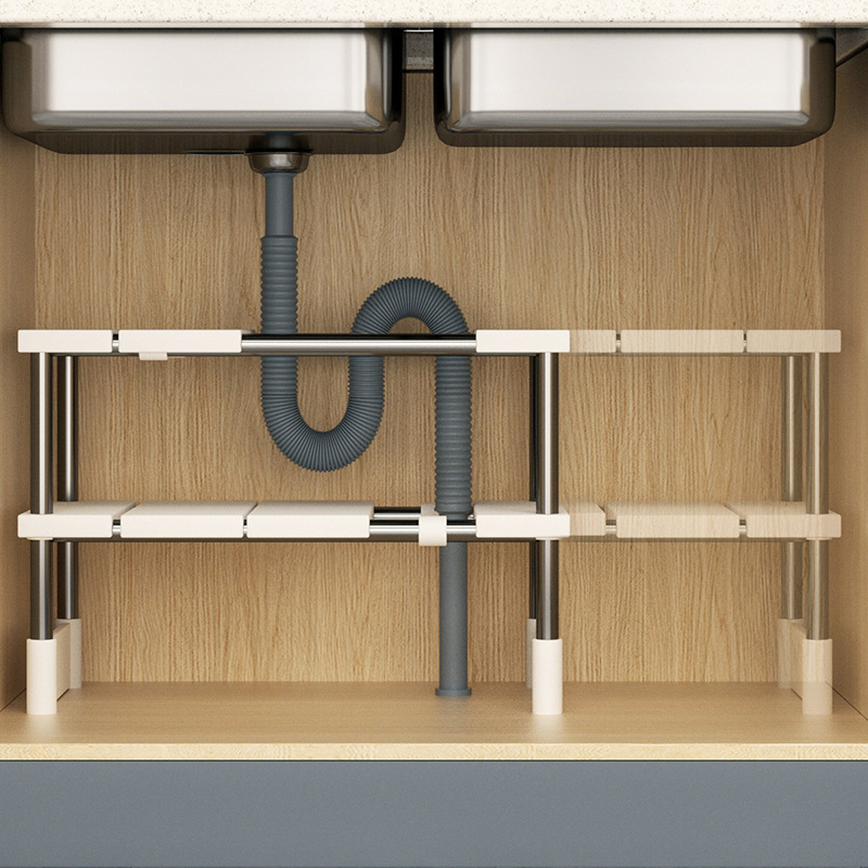 Kitchen Extendable Sink Storage Rack Cabinet Layered Rack Kitchen Cabinet Storage Multifunctional Pot Rack Storage Shelf