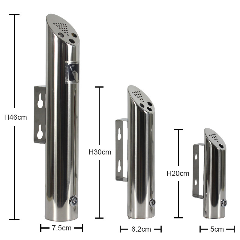 304 ステンレス鋼壁掛けタバコ灰柱タバコ尻貯蔵消煙シリンダー灰キャニスター|undefined