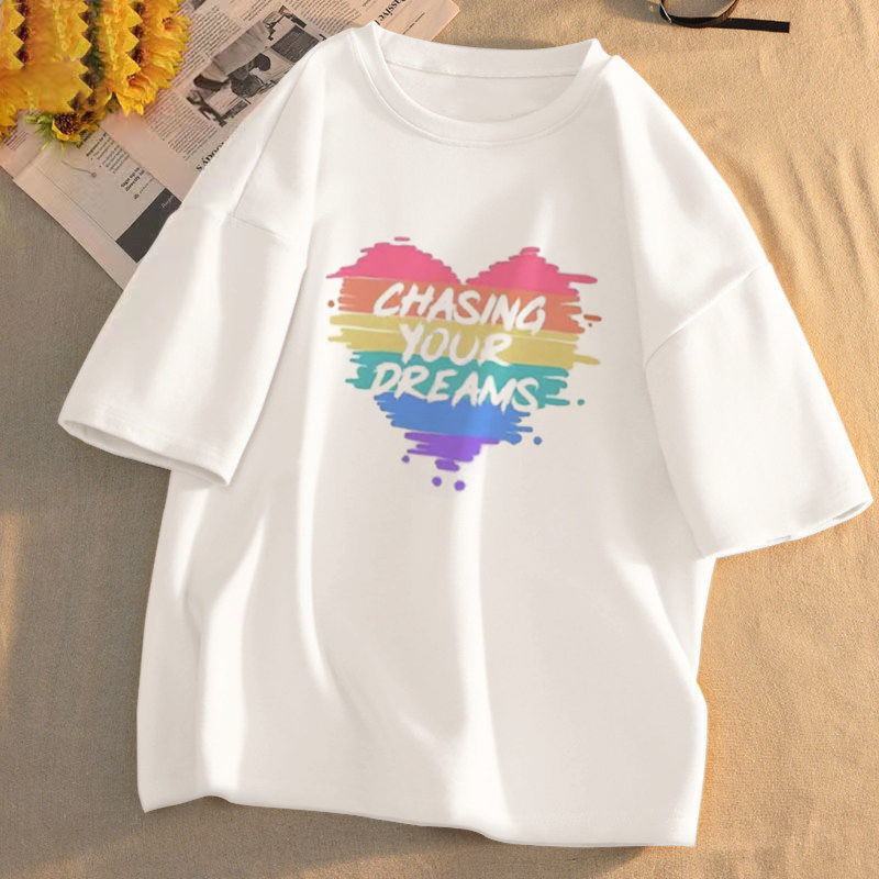 White Short-sleeved Crewneck T-shirt Women's Loose 2024 New Summer Korean Style Fashion Half-sleeved Women's Instagram Style Trendy Top Clothes