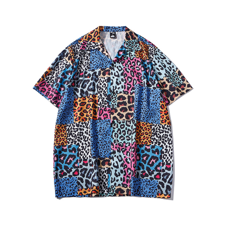 American retro couple Hawaiian seaside beach flower shirt cross-border full printed Hawaiian short sleeve flower shirt men's fashion