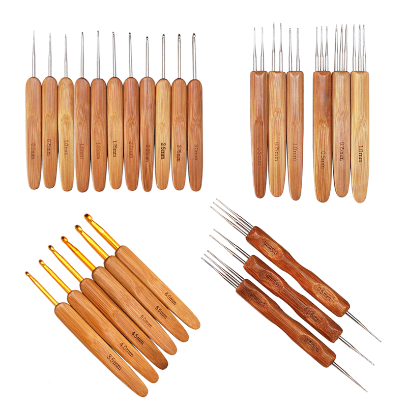 Bamboo handle crochet dirty hair crochet wholesale carbonized bamboo handle iron head crochet hand sweater needle knitting tools