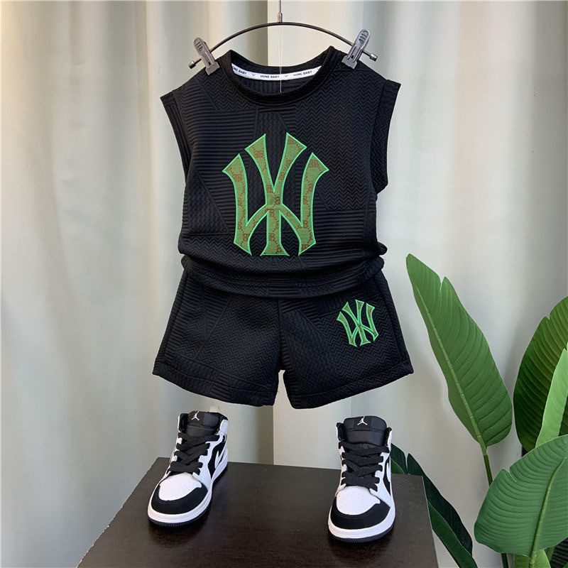 Children's Wear Boys' Vest Set 2024 New Baby Online Popular Thin Clothes Children's Cool and Handsome Summer Two-Piece Set