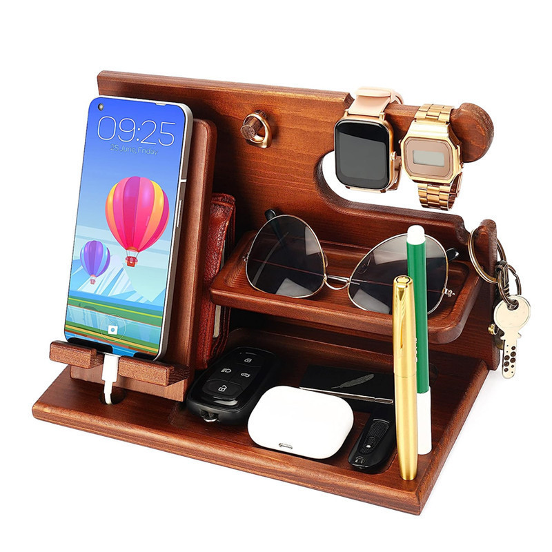 Bedside mobile phone charging bracket solid wood mobile phone storage rack creative decoration multifunctional wooden lazy bracket